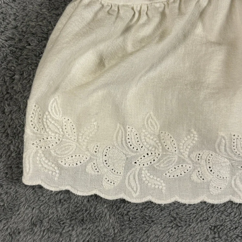 Zara White Eyelet Embroidered Linen Blend Puff Sleeve Crop Top Small